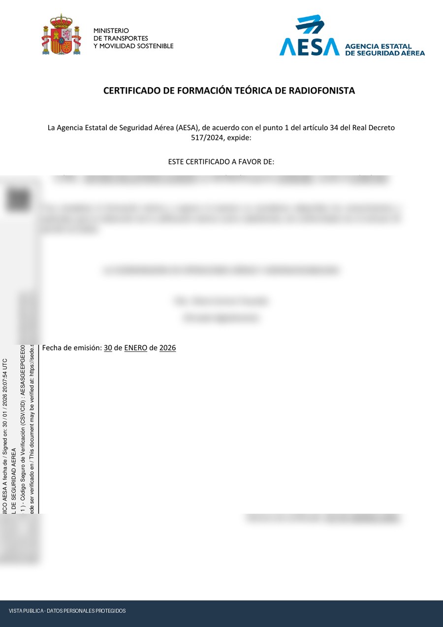 Certificado de formación teórica de radiofonista